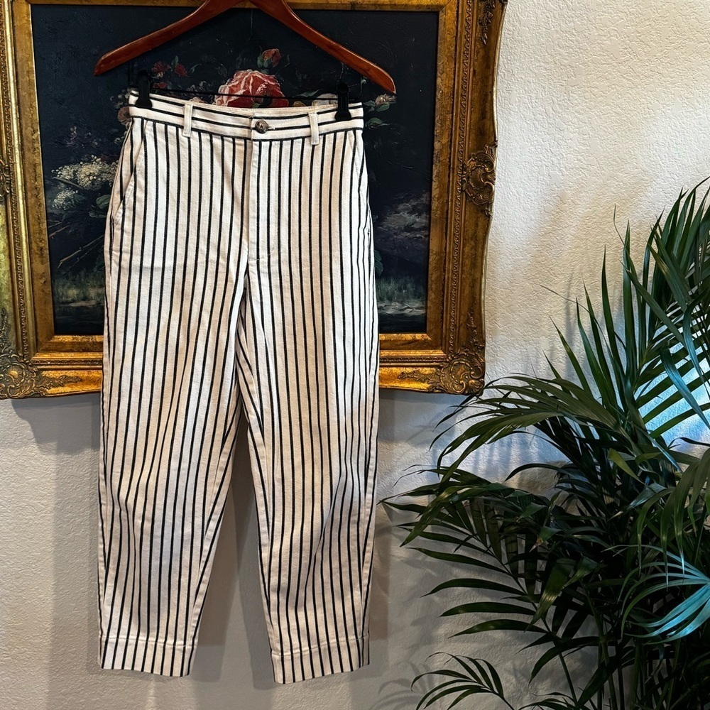 Madewell High Waist Tapered Leg Blue Striped Cropped Jeans Size 25 Nautical
